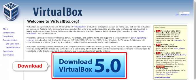 VirtualBoxをダウンロード