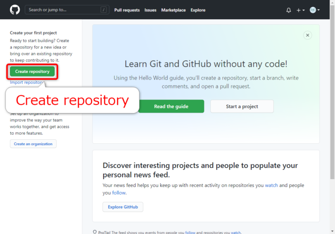 GitHubでCreate repository