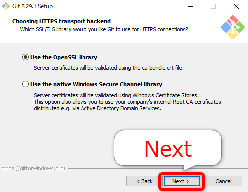 Gitインストール「HTTPS transport backend」