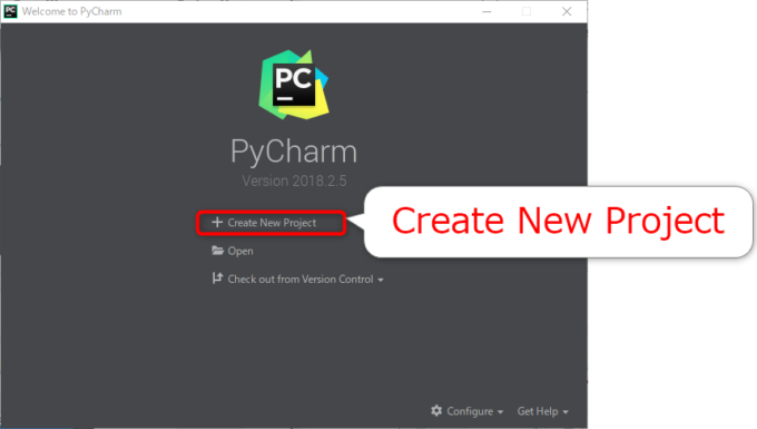 PyCharmの起動画面