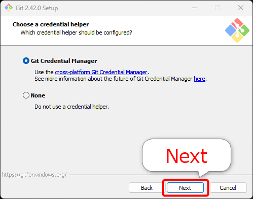 Gitインストール: Choose a credential helper